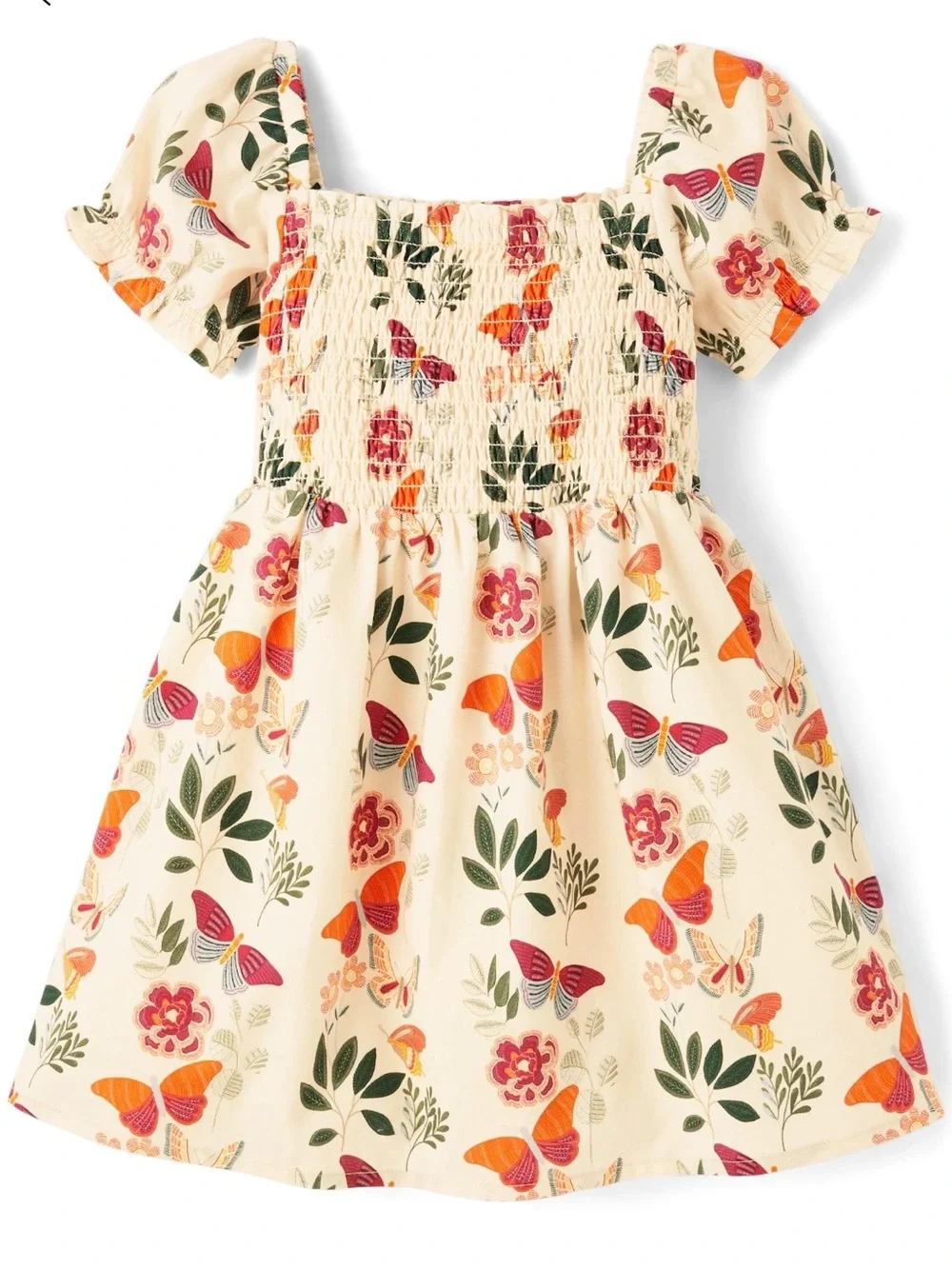 Gymboree Cream Dress with Orange & Green Butterfly Print